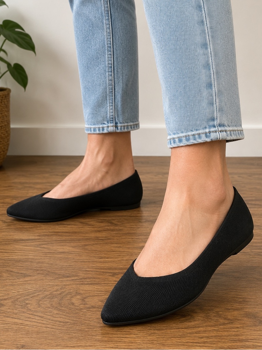 Call It Spring Black Pointed Toe Flats Women’s Size 6 Vegan